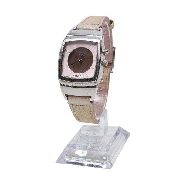 Vintage FOSSIL Big Tic Watch Leather Analog Digital Waterproof Pink Beige Silver - Picture 1 of 12